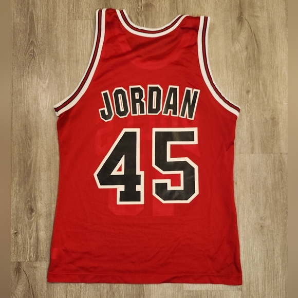 Vintage 90s Champion Michael Jordan Chicago Bulls Jersey Red 45 Size 40 Medium - Picture 4 of 8